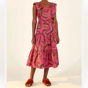 FARM Rio Wild Bananas Ruffled Midi Dress NWT